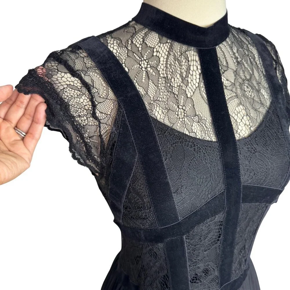 Miusol Whimsigoth Goth Dark Fairy Black Lace Maxi Dress Sz Sm - Picture 4 of 13